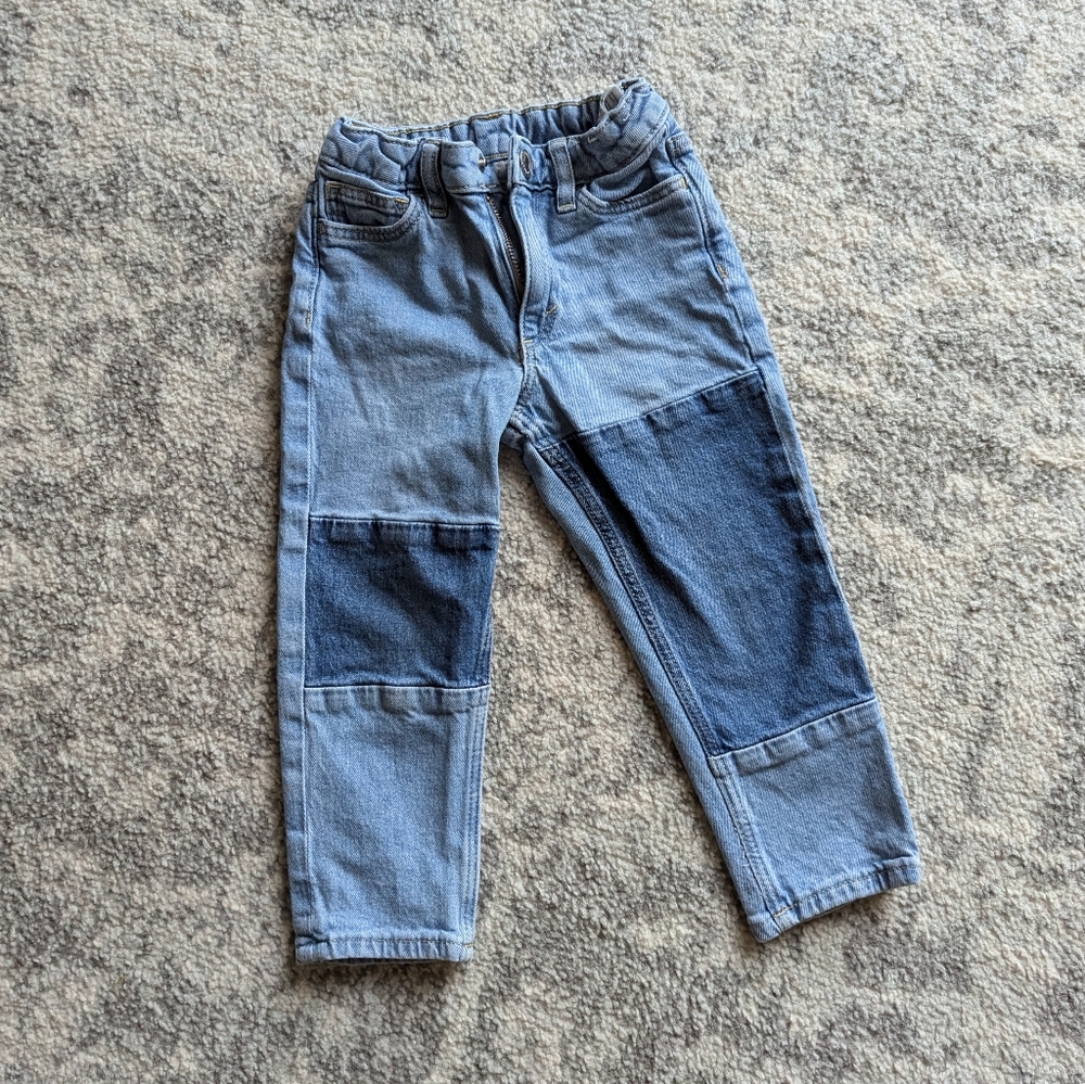 H&M baby kids toddler jeans denim patchwork  adjustable waist 18 months 2T